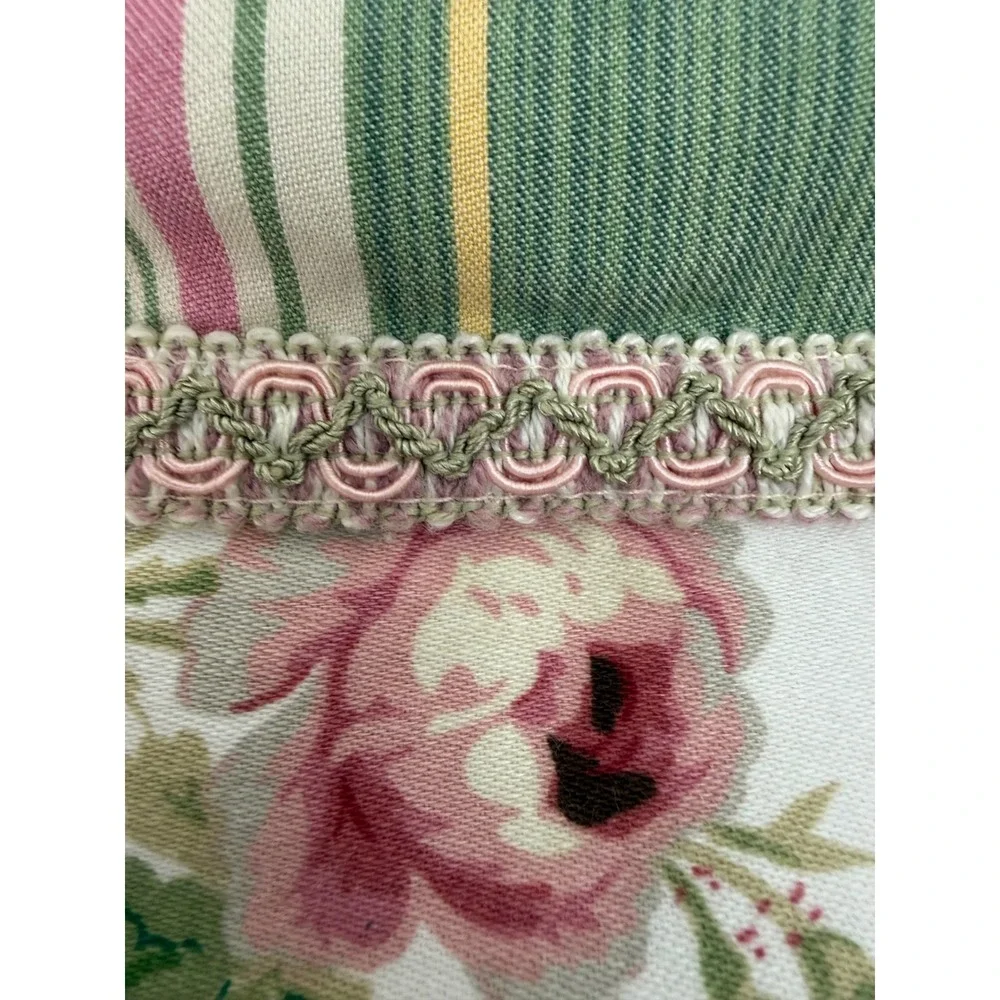 One‎ Vintage Waverly King Size Pillow Sham Pink Green Floral Stripes Ruffles